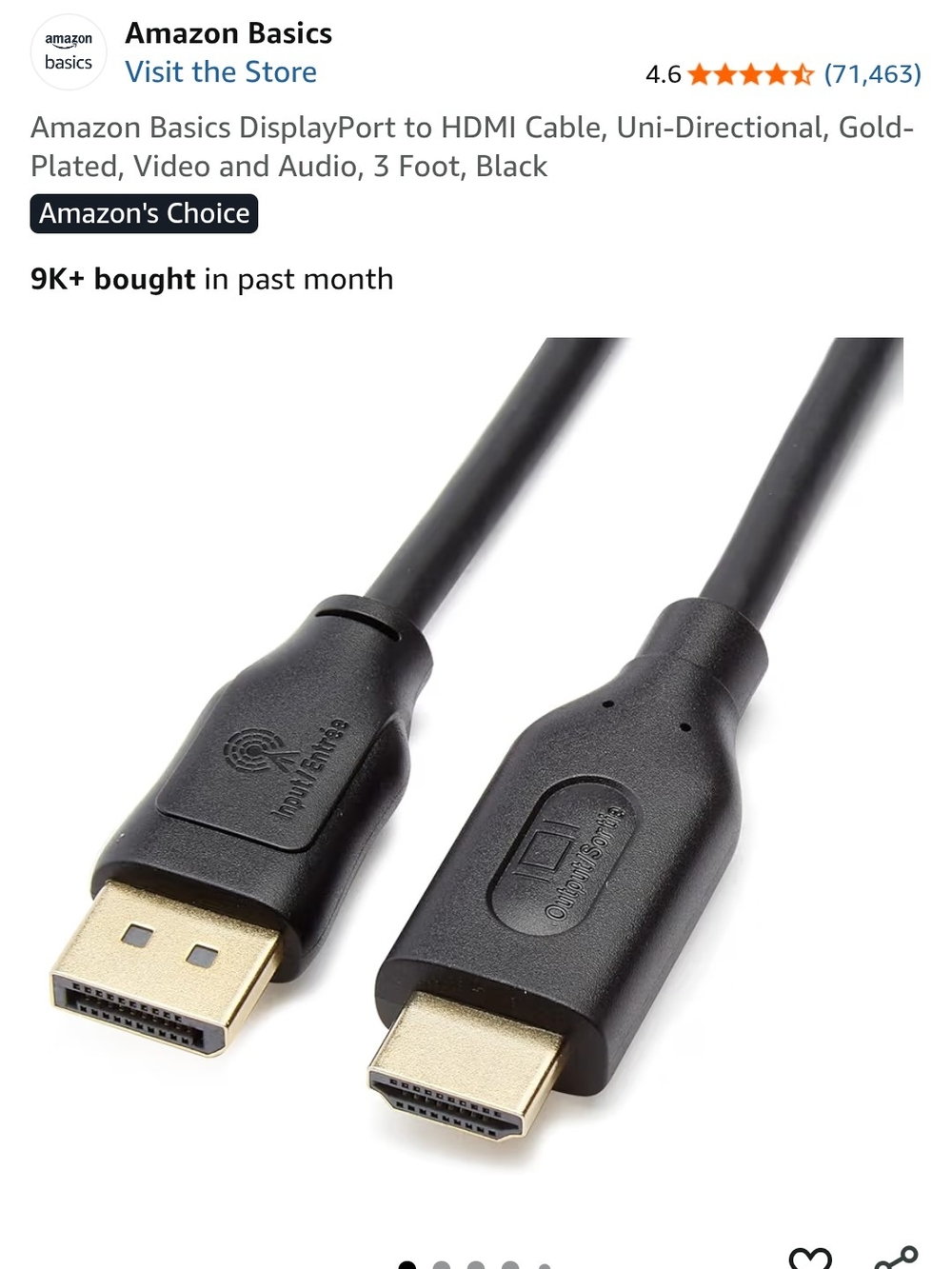 Amazon Basics DisplayPort to HDMI Cable - Black